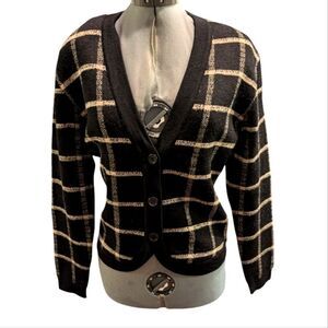 Anne Klein II women's vintage black and white striped wool knit cardigan sweater